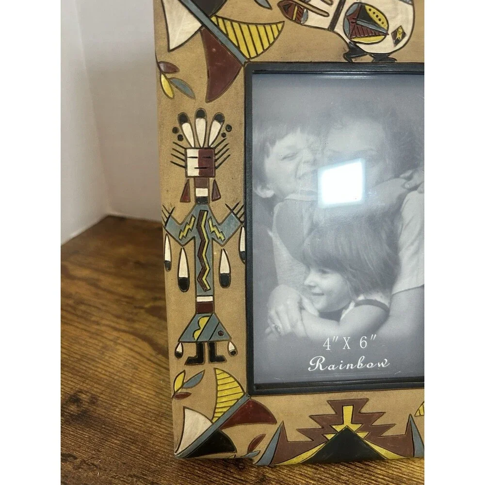 Southwestern Tribal Photo Frame Kokopelli Style Hand Painted 4x6 Decor Art